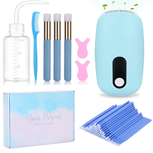 Kit Extensión Pestañas Accesorios, Bestauty Ventilador de pestañas with cepillo de champú para pestañas Botella de Lavado Micro aplicador desechable (Azul) Cover