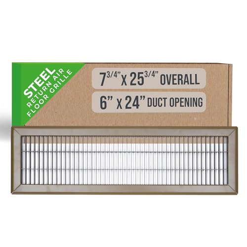 Fits 6x24 and 24x6 Duct Opening | Return Air Floor Grille by Handua | Walkable Vent Cover Grill for Floor | Brown | Heavy Duty Fixed Blades | Outer Dimensions: 7.75"W X 25.75"H