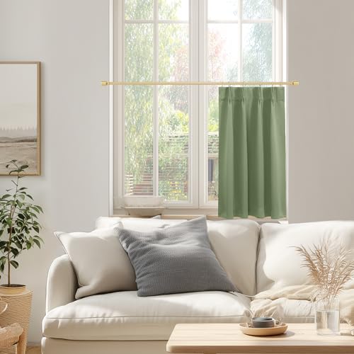 Lino Rosa Cafe Curtains 24 Inch Length with Rings Clips,Blackout Pinch Pleated Cabinet Curtains for Under Kitchen Sink,Sage Green - Image 5