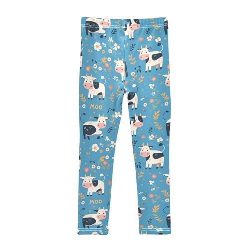 Wusikd Cartoon Cow Leaves Girls' Leggings Toddler Doodles Cute Kids Yoga Pants Dance Active Tights 4T2