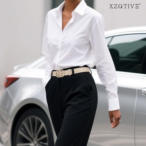 XZQTIVE 3 Packs Women's Leather Belts For Jeans Dresses Pants Fashion Ladies Waist Belt with Gold Buckle4