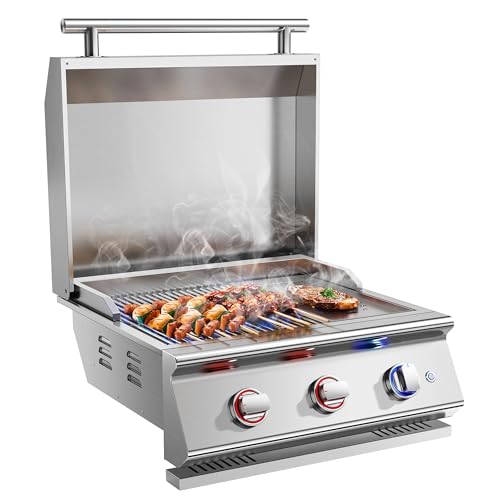 26" BBQ Head Griddle Grill Combo, 3-Burner, Stainless Steel