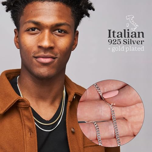 KEZEF 3mm Miami 925 Sterling Silver Chain Necklace Men - Curb Diamond Cut Cuban Link Chain Men Women in 18kt Gold, Rose Gold, Silver Necklace - Made in Italy Chains - cadenas de plata 925 para hombre2