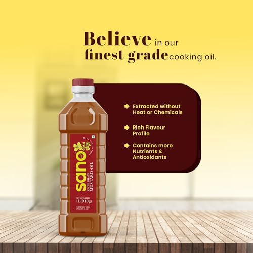 Image of Sano Pure & Fresh Kachi Ghani Mustard Oil - 1 Ltr X 2 Pack Pet Bottle | High Pungency | Rich in Omega-3 | 100% Natural and Pure | Authentic Indian Cooking Oil