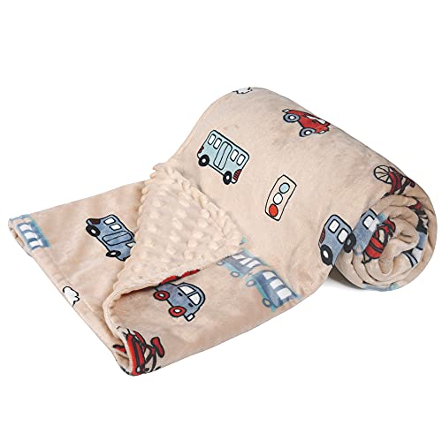 Image of DaysU Silky Micro Soft Plush Baby Blankets for Boys with Print Car Pattern and Soothing Raised Dots, Double Layer Bed Throws for Baby Crib, Car, Pale Khaki, 30x40 Inches