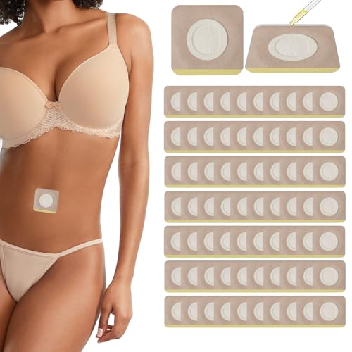 100PCS Disposable Empty Belly Button Patch Cotton Leak-Proof Self-Adhesive Castor Oil Patches Highly Absorbent Core, Breathable Soft and Comfortable Wash-Free Easy to Use (Beige, Spunlace Fabric)