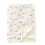 Picture of david's kids Muslin Minky Baby Blanket for Boys Girls with Muslin Cotton Front and Dotted Fleece Backing, Breathable and Soft Lightweight Receiving Blanket for Newborns, 30x40 Inches, Rainbow
