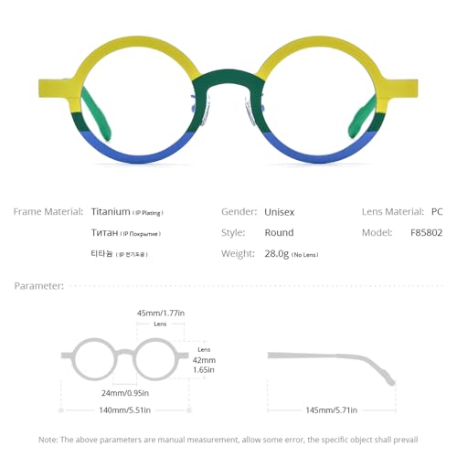 Image of FONEX Colorful Pure Titanium Glasses Frame Women Retro Round Eyeglasses