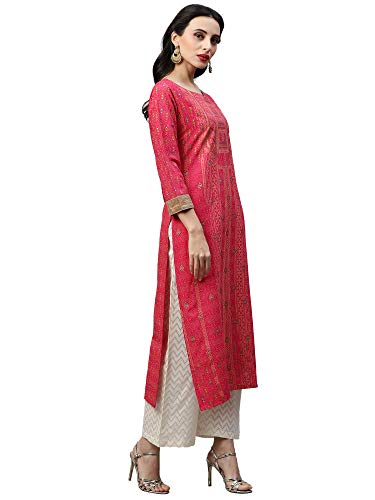 Image of INDO ERA Women's Viscose Rayon Straight Fit Ethnic Motifs Kurta