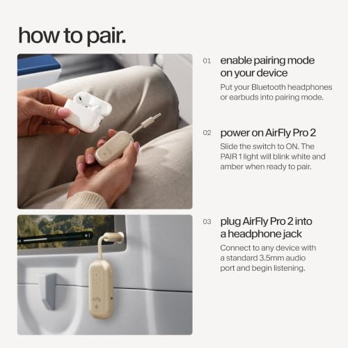 Image of Twelve South AirFly Pro | Bluetooth Wireless Transmitter /Receiver Adapter for 2 Headphones, Audio Sharing, Compatible with 3.5mm aux Jack for Airplanes, TV, Gym, Stereo, and Travel, Gold