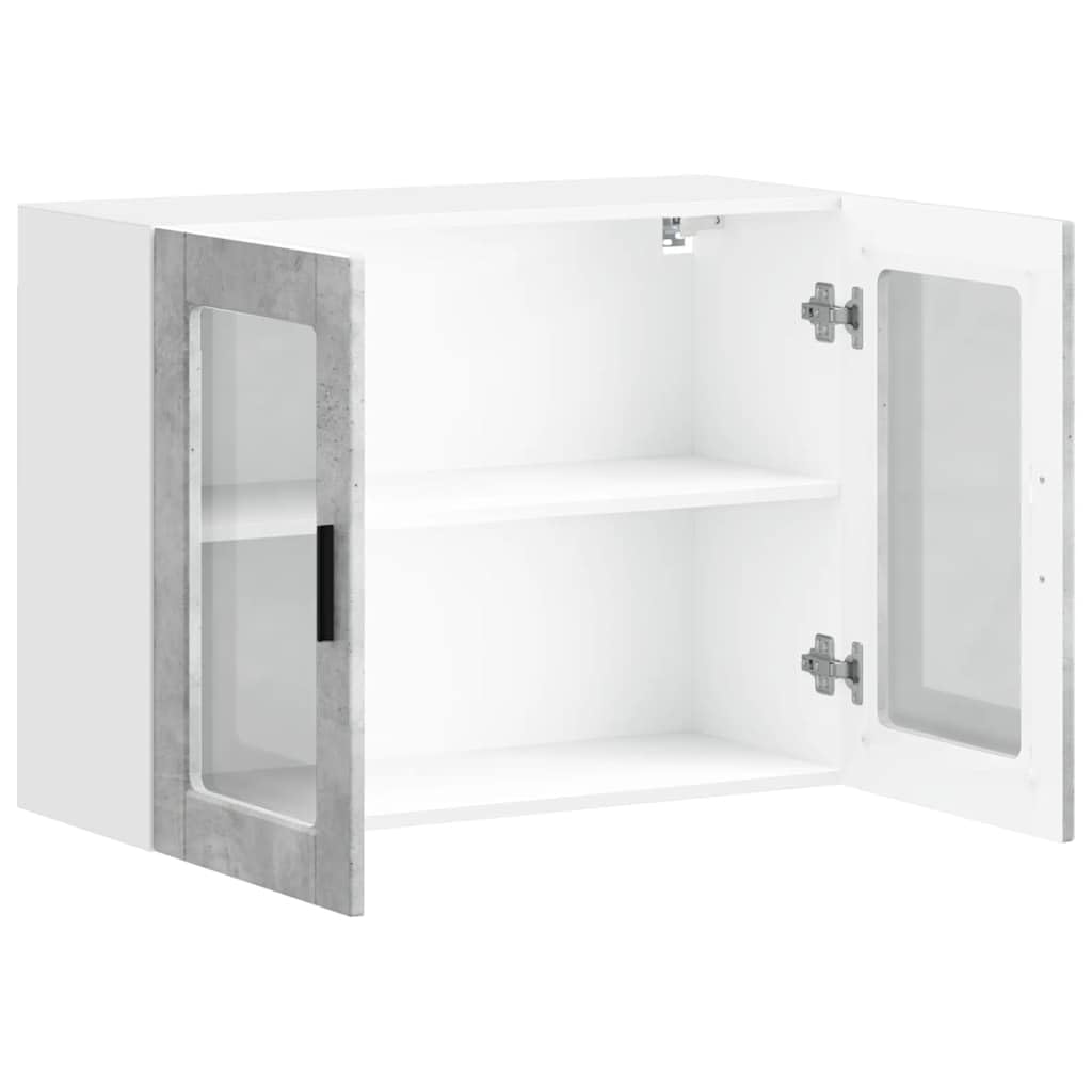 Armario colgante de cocina con puerta de cristal, color gris hormigón de 80 x 31 x 60 cm, espacio de almacenamiento para cocina y comedor, armario multiusos con estante, almacenamiento y