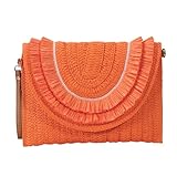Bolsos de paja Bolso tejido de rafia Bolso de paja Bolsos cruzados de playa de verano para mujer Naranja