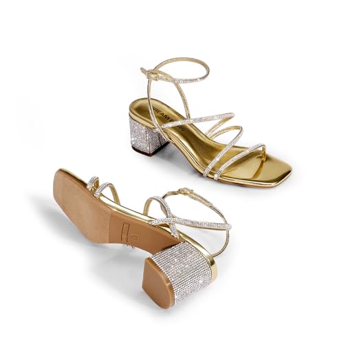 Image of DREAM PAIRS Womens Strappy Block Heel Sandals | Block Heels 2 inch Strappy Square Toe, chic strappy style,Chunky Low Heeled Sandals,for Party Wedding Evening