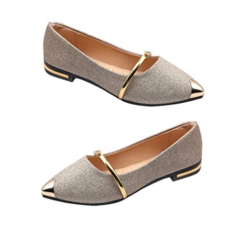 Holibanna Zapatos de Ballet de Mujer con Punta Puntiaguda Brillantina Elegante con Perlas Deslizantes para Primavera Verano