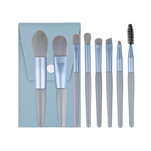 8 Pezzi Set Pennelli Make Up Professionali Set Pennelli da Trucco,con Trousse in Pelle PU Set,per Fondotinta Cipria Correttore Fard e Occhi (blu)