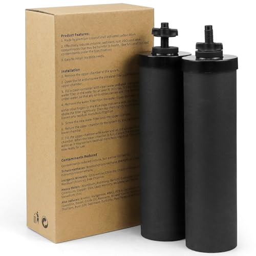 Filtro de agua negro de repuesto de carbón activado compatible con sistema de filtro de agua por gravedad y otras marcas, paquete de 2