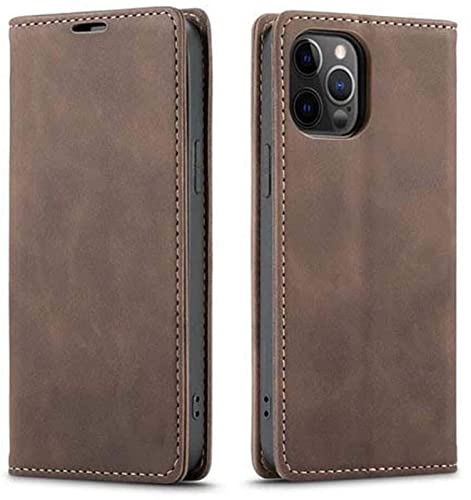Étui portefeuille à rabat magnétique iPhone 12 Pro Max housse de téléphone rétro marron