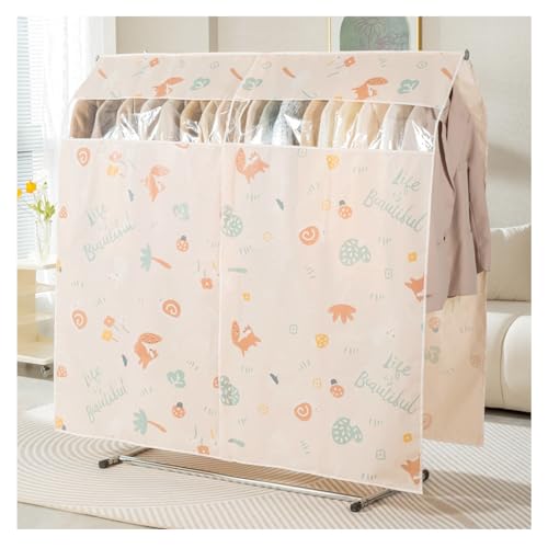 Senteria 衣類カバー ハンガーラックカバー 洋服カバー 防塵 透明窓付き 衣類 収納 埃除け ずり落ち防止 固定紐 パイプハンガー クローゼット 吊り下げ 1枚入 取付簡単 防湿 大容量 頑丈 通気性 ビニール素材 衣類整理 衣替え 森系柄 秋の森