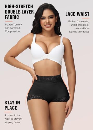 Image of SHAPSHE High-Waisted Shapewear Panties, Tummy Control & Butt Shaping | Double-Layer Compression | 4 Flexible Waist Stays | Silicone Waist & Leg Grips | Unpadded Butt Contour | Lace-Trimmed Legs