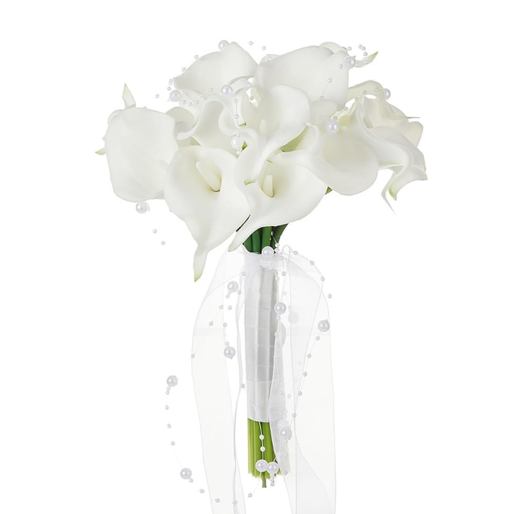 Huffa White Artificial Calla Lily Bouquet For Weddings | Elegant Pearl Calla Lily Bridal Bouquet