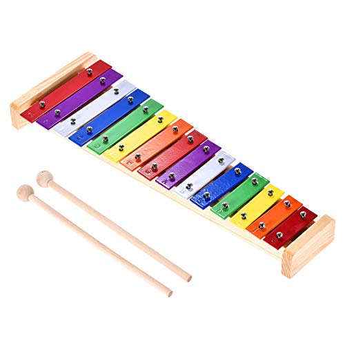 Btuty Xilófono Glockenspiel Colorido Madera y Aluminio Instrumento Musical de Percusión Educativo 15 Tonos con 2 Mazos