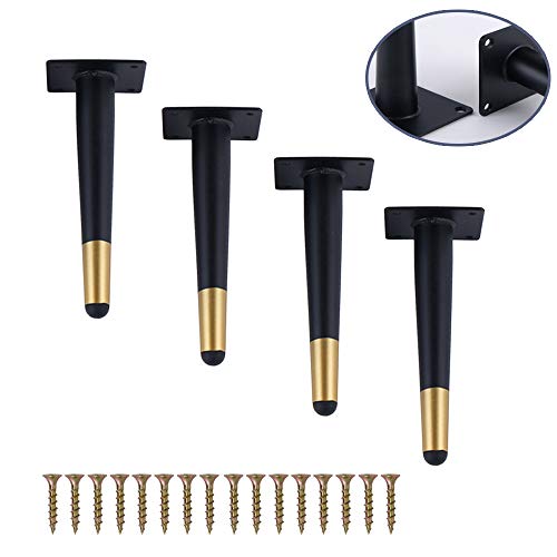 Patas de metal rectas resistentes para muebles, 4 patas de repuesto de hierro forjado negro para sofá, mesa de café, soporte de TV, armario, antideslizante, 25 cm, fuerte capacidad de carga