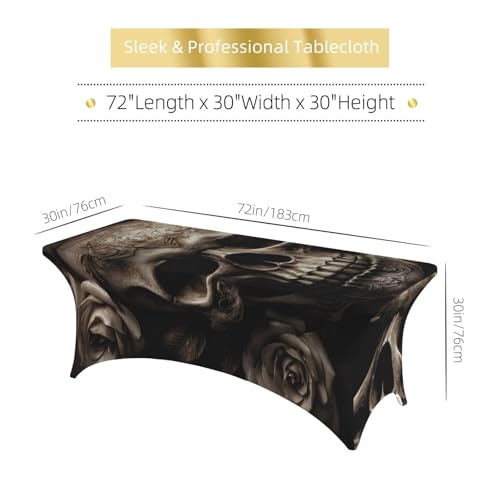 Nappe de table rectangulaire extensible élasthanne cuir tête de mort rose infroissable