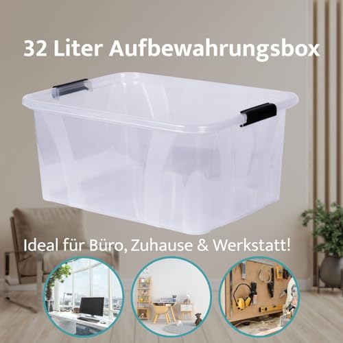 Aufbewahrungsbox + Deckel L 51 x B 38,5 x H 23 cm - 32 Liter transparent stapelbar | Transportbox transparent… – Ansicht 6