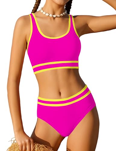 Image of Girls Swimsuit Double Strap High Waist Sporty Bikini Swimsuits Swim Cover Up Skirt 3 Piece Set