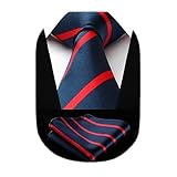 HISDERN Plaid Tie Handkerchief Woven Classic Stripe Men's Necktie & Pocket Square Set,Blue & Red,One Size