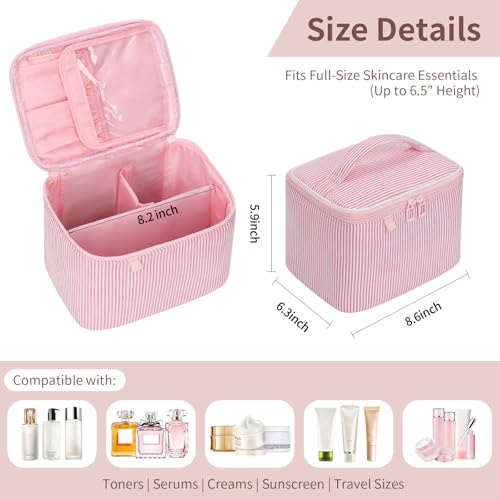 OCHEAL Makeup Bag Large Capacity Travel Make up Pouch for Cosmetics, Vertical Storage with Divider Toiletry Bag for Skincare Organization-Pink4