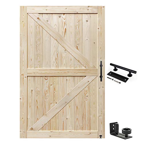 S&Z TOPHAND® 54 in x 84 in. Barn Door, 20-60 in Unfinished British Brace Barn Door/Modern Style/Solid Wood/Sliding Door/Simple Assembly is Required (54in)