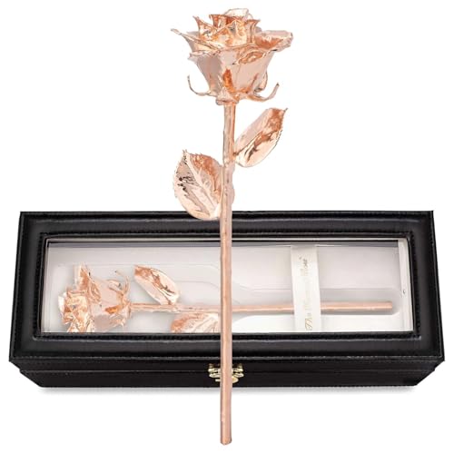 Image of Forever Rose Real Rose Dipped in Rose Gold, Luxury Leather Display Case