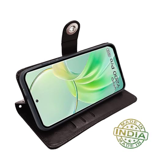 Image of Pikkme Vivo Y200 Pro 5G Flip Cover Leather Finish | Inside TPU with Card Pockets | Wallet Stand and Shock Proof | Complete Protection Button Flip Case (Coffee)