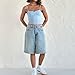 NUFIWI Women Baggy Denim Bermuda Shorts Y2k Vintage Straight Leg Denim Shorts Casual Knee Length Jean Jorts with Pockets(Denim Light Blue,L)