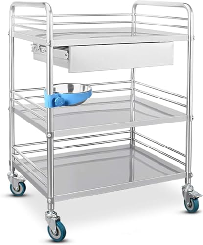 Multifunctional Utility Cart Service Storage Trolley Lab Rolling Cart, Shelf Stainless Steel Rolling Cart, Ideal for Kitchen Hotels, Restaurants and Care Homes Stainless Steel-61x41x91cm(Stainless Ste