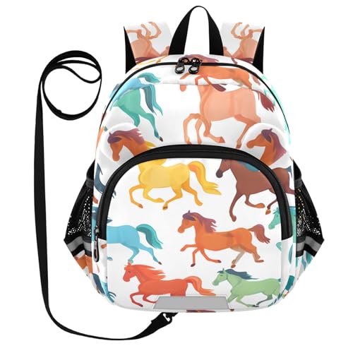 Kid's Backpack for Boys & Girls Toddler Bag Horse Pattern Backpack with Safety Leash