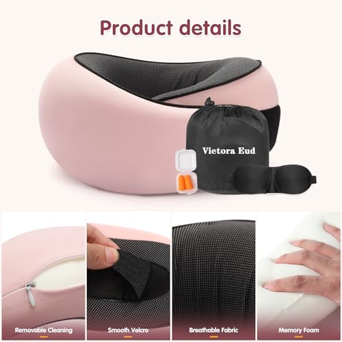 Ergonomic Travel Neck Pillow with Memory Foam Support – Comfortable Airplane Pillow for Adults, Portable Neck Cushion for Car, Office and Long Flights with Eye Mask, Earplug Holder and Carry Bag - Image 6