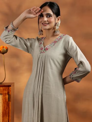 Image of Libas Yoke Design Silk Blend Straight Kurta With Trouser and Dupatta
