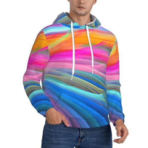 Sweat à capuche chaud pour homme imprimé océan arc-en-ciel en coton