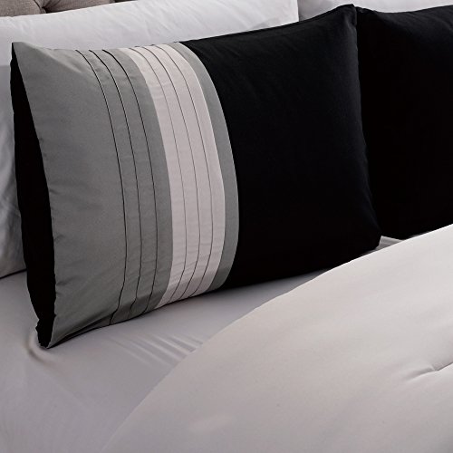 Chezmoi Collection Napa 7-Piece Luxury Leaves Scroll Embroidery Bedding Comforter Set (California King, Gray/Light Gray/Black)