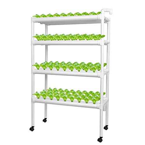 Hydroponics Growing System - 4 Layers 108 Plant Sites 12 PVC Pipes Indoor Gardening System Kit with Hydroponics Supplies Planting Basket Water Pump Sponge and Pulley for Leafy Vegetables