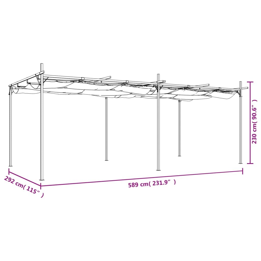 Pergola z rozsuwanym dachem, kremowa, 589 x 292 x 230 cm, malowana proszkowo rama stalowa, dach poliestrowy, pawilon ogrodowy na taras, balkon, imprezę w ogrodzie, wydarzenie, grillowanie