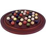 Picture of HOROW 15.7 Inches Large Marble Solitaire Board Game Wooden Classic Natural Stone Marbles Solitaire Game Set Containing 36 Colored Natural Stone Marbles Strategy and Smart Games (Red Peach Color)