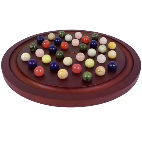 Juego de Mesa Solitario de Mármol HOROW 15.7 Pulgadas Versión Deluxe con Tablero de Madera y 36 Canicas de Piedra Natural miniatura 1
