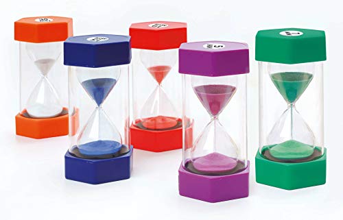 FLIXI Maxi SANDUHREN 5er Set mit unterschiedlichen Laufzeiten - 1, 5, 10, 15, 30 min - Sanduhr für Kinder - bruchsicher,bunt