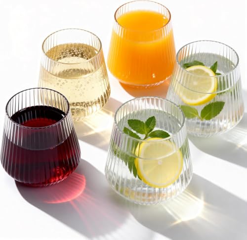 Image of Forestamart [6 Pack, 360 ml] - Elegant Ribbed Stemless Wine Glasses, Durable Lead-Free Crystal Glass, Perfect for Red Wine, White Wine, Champagne, Cocktails, and Sparkling Water