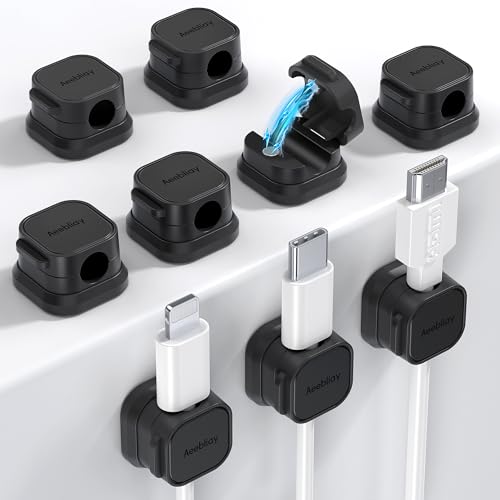 9 Pack Magnetic Cable Clips Cord Holder, Aeebliay Desk Cable Management Accessories, Adhesive USB Wire Holder Keeper Organizer for Home Office Desk Phone Car Wall Desktop Nightstand - Black