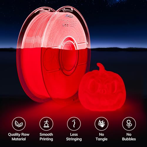 Image of AMOLEN 3D PLA Printer Filament, 1.75mm Glow in The Dark Red PLA Filament for 3D Printing, Best with UV Lamps, 1kg Spool (2.2lbs), Dimensional Accuracy + /- 0.02 mm, Fit Most FDM 3D Printers