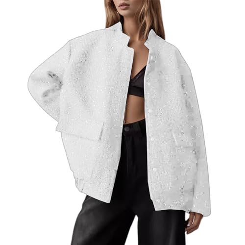 Veste décontractée avec broderie à paillettes scintillantes col haut